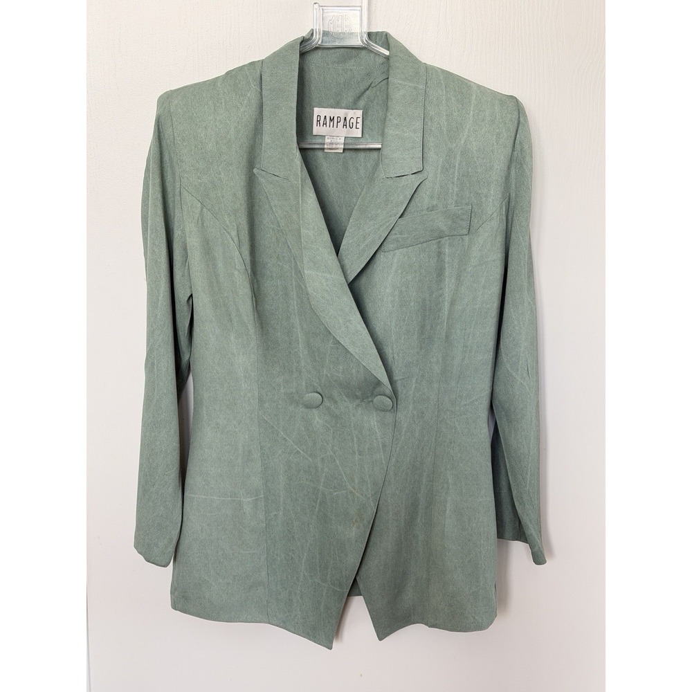 Vintage Rampage 90s Seafoam Green Double Breasted Blazer Shoulder Pads Medium